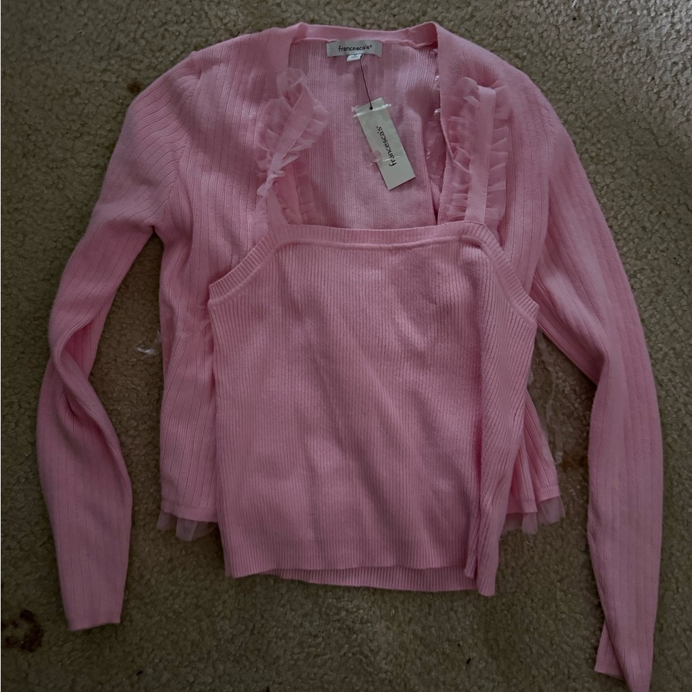 Francesca's Collections Pink Ribbed Tank & Cardigan Set - Picture 2 of 5